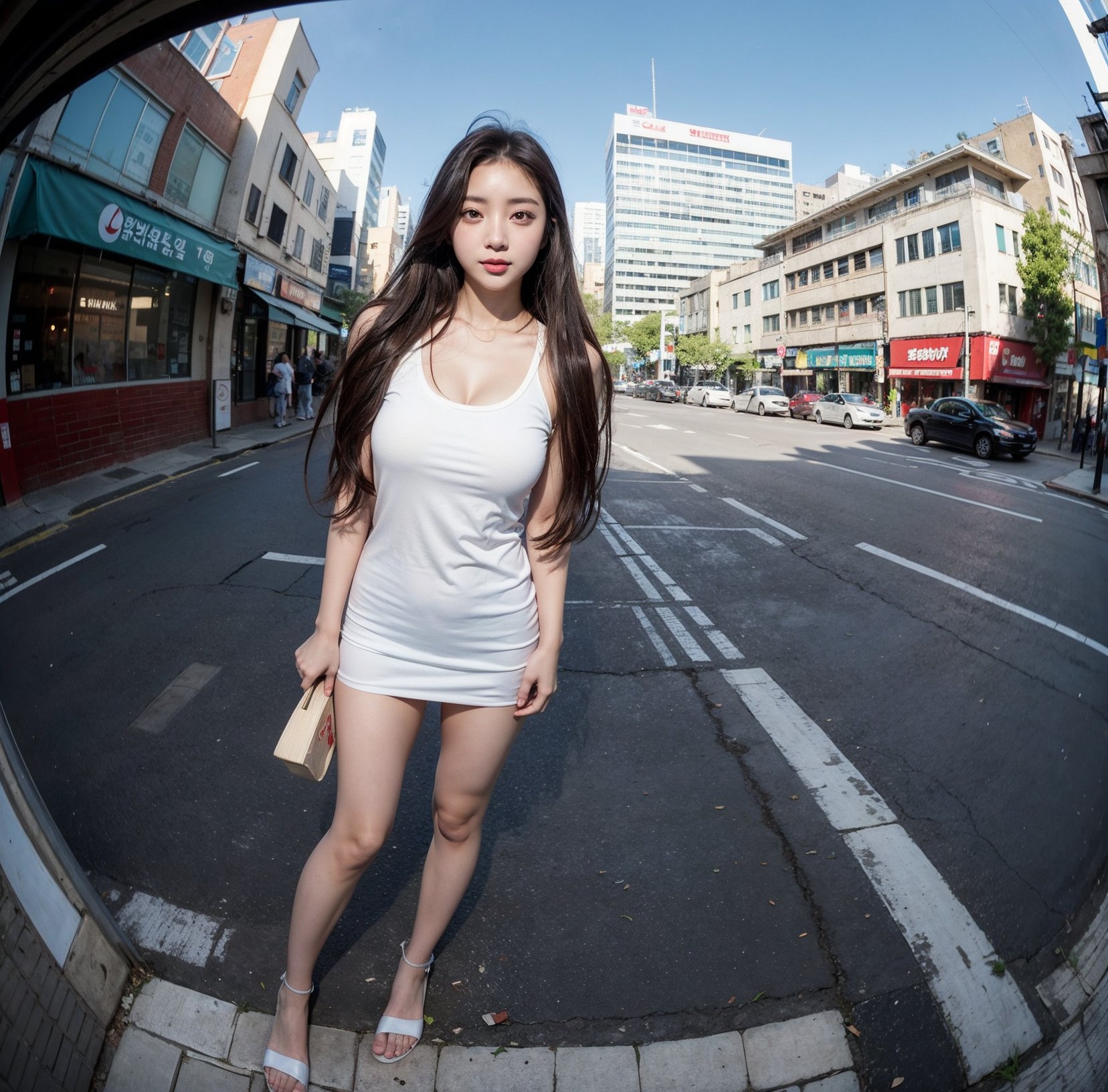 RAW full-body photo, (Fisheye View Effect: 1.2), view below,
18-year-old gravure model, perfect body, 1 girl, most beautiful Korean girl, daily look, Korean beauty model, beautiful girl, beautiful girl, big eyes, big eyes, smile, viewer, colorful urban background
RAW full-body photo, (Fisheye View Effect: 1.2), view
