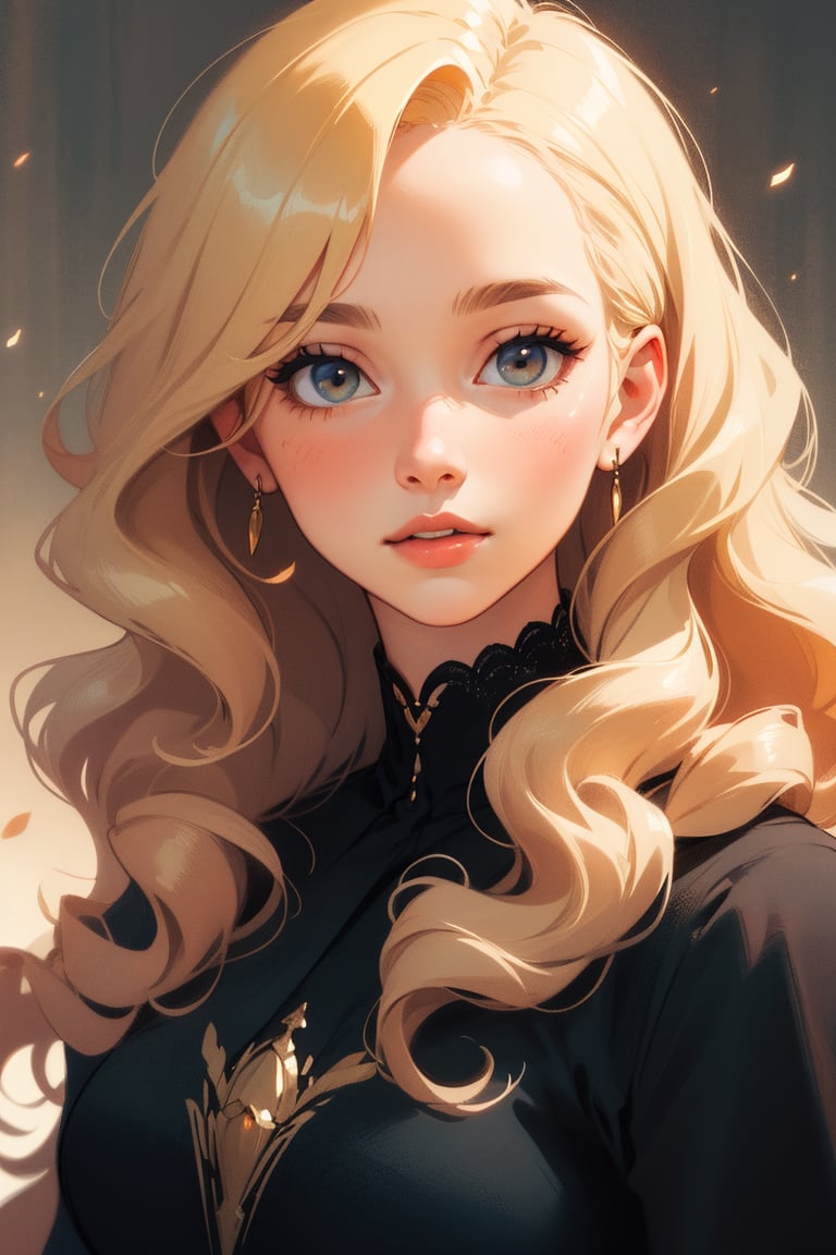 masterpiece, top-quality, hight detail, potrait ,Beautiful young woman, long hair, curly hair, blonde, looking at viewer, realistic