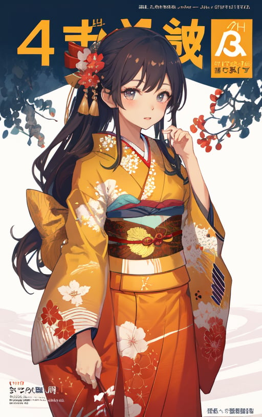 masterpiece, best quality, character portrait, cute girl, long hair in a red kimono, bows in her hair, d, highly detailed, magazine cover, 4k quality, girly

