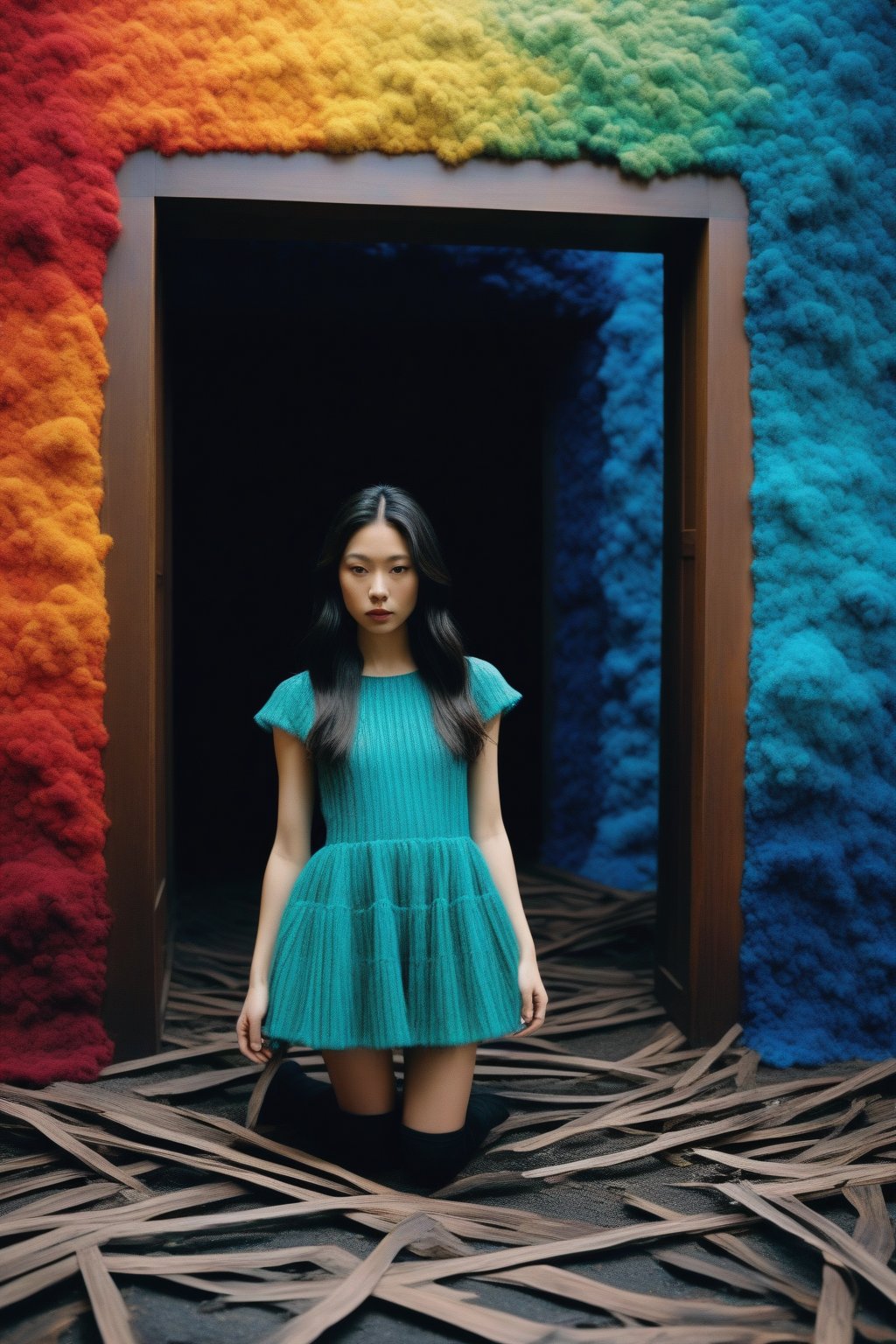 1 asian girl, Annie Leibovitz, Maximalist, Dark, Colorless, dark white splash, Dark Wave Art, Motion blur, dense dungeon with Red oak, Velvet, Greed, absurdres, Polaroid, F/2.8, RAW photo, Franklin Booth, Sickening, Peaceful, Pastel Colors, Soutache, Land Art, cinematic lighting, [Kevlar|Mohair], Sea, Flickr, Nikon d3300, F/1.8, Cycles render, Oleg Korolev, Elastic, Cozy, Monochrome, electric green palette, Post-Rock, Moonlight, Metal, Building, photolab, Canon 5d mark 4, 800mm lens, Fractal, deep indigo ("The Gate":1.3) , it is very Jagged and Sexy, Doug Aitken, [Intensive|Striking], Relieving, One Color, Paint splotches, Emo Art, side light, Clay, Gluttony, 64K, Lomography Color 100, Lyubov Popova, Rainbow, Lustful, Film Washi, Swirling Silver, Modern European Ink Painting, Side lighting, Wood, Pandora, hyperdetailed, Phase One XF IQ4 150MP, Oliver Jeffers, Explosive, Joyful, Agfacolor, electric blue and Gold dust particles, Geometric Style, Sun Rays, Paper, [Beauty|Performance], extremely detailed CG Unity 8k wallpaper, Sony A9 II, Zoe Buckman, Otherworldly, Light, Ambrotype, blended visuals, Classicism Art, Moonlit, Runes, Justification, 4K, Fujicolor Superia X-TRA 400, Penelope Rosemont, Moist, Zen, Cathode tube, de dia los muertos, moody lighting, [Merino wool|Latex], Progress, award winning, Kodak Portra 160, Bela Tarr, Striped, Fairy-Tale, CineColor, made of Angora wool, Neo-Fauvism, Dramatic spotlight, Alligator skin, Haste, contest winner, Canon RF, Gabriele Münter, Grand, Suffering, complementary colors, overlapping compositions, Memecore Art, Bloom light, Flannel, Darkness, Highres, Ilford HP5, Edward Atkinson Hornel, Disgusting, Romantic, Fujifilm Superia, caustics, Serial Art, rim light, Scales, Death, extremely hyper aesthetic, Fujicolor C200