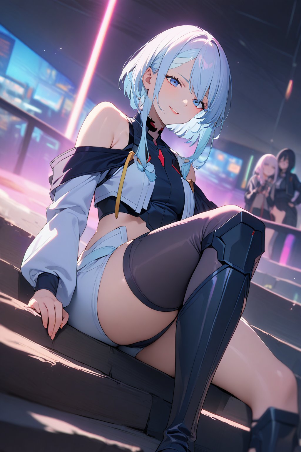 score_9, score_8_up, score_7_up, score_6_up, masterpiece, best quality, accurate anatomy, highres, absurdres, beautiful lighting,
1girl, lucy (cyberpunk), short hair, (full angle, soft smile, cyberpunk edgerunners, white hair, elaina \(majo no tabitabi\), cyberpunk 2077, dominant pose, stepping on the camera, gothic boots,lucy \(cyberpunk\)