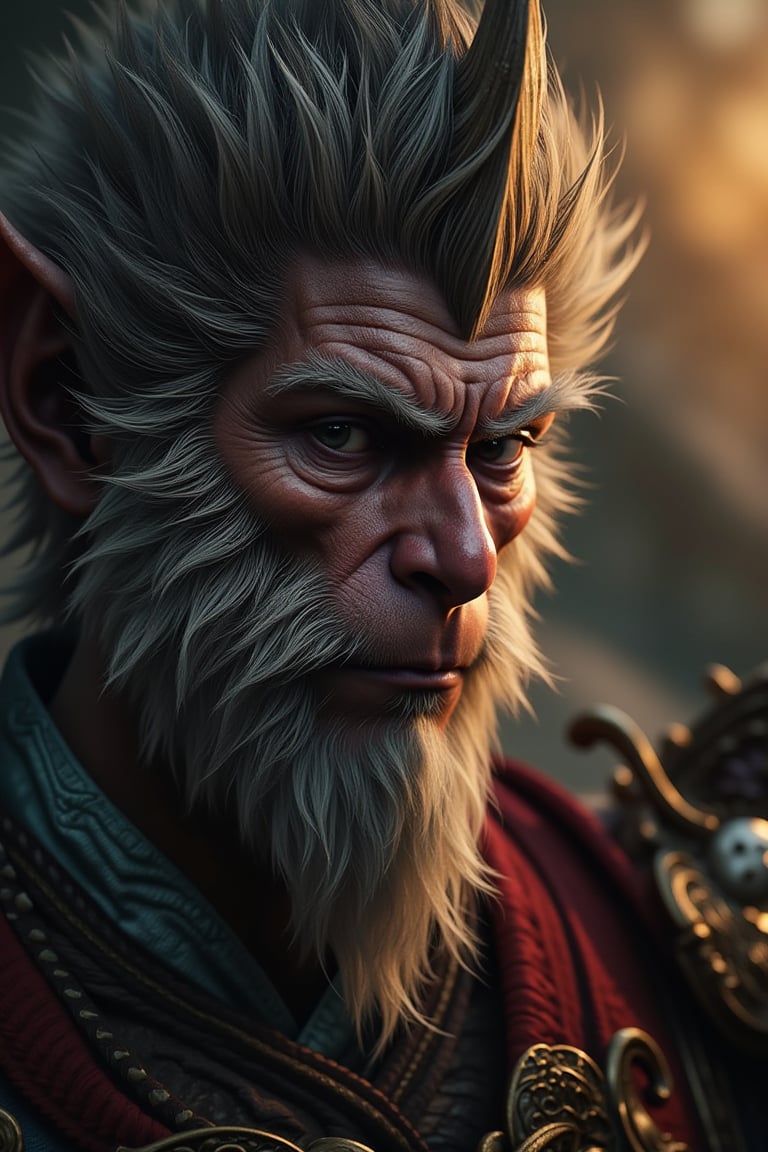 Wukong,Side Poster,Close up,Art,Light and Shadow Close up,Depth of Field,Surrealist Style,Art,8K Pixel,CNShenhou