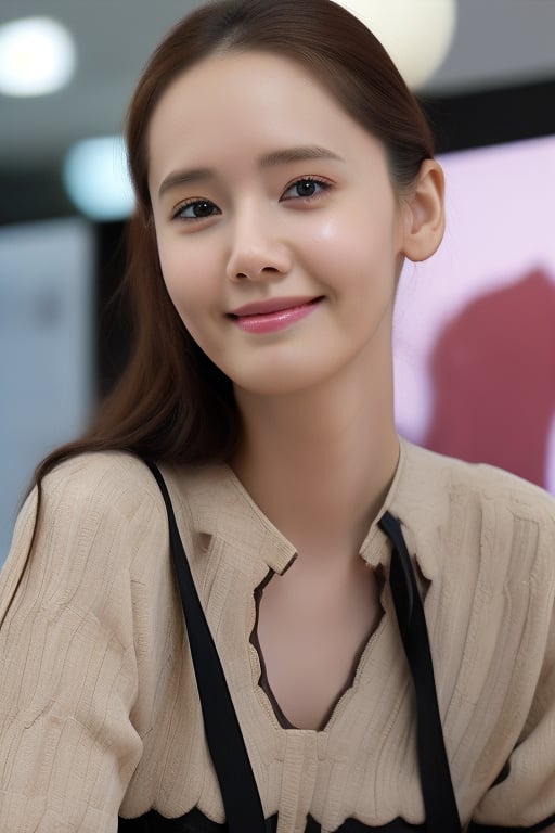 Yoona, 24 years old, exhibition down full body, smile Yoona's emotion, furrowed brows, slim, Yoona's prominent narrow forehead, slightly sloping nose, Yoona cheekbones, Yoona chin, korean makeup,  photogenic pose, overhead view, HQ, magnification by a professional
camera