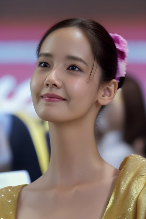 Yoona, 24 years old, smile Yoona's emotion, furrowed brows, thin, Yoona's prominent narrow forehead, slightly sloping nose, Yoona cheekbones, Yoona chin, photogenic pose, overhead view, HQ, magnification by a professional
camera 