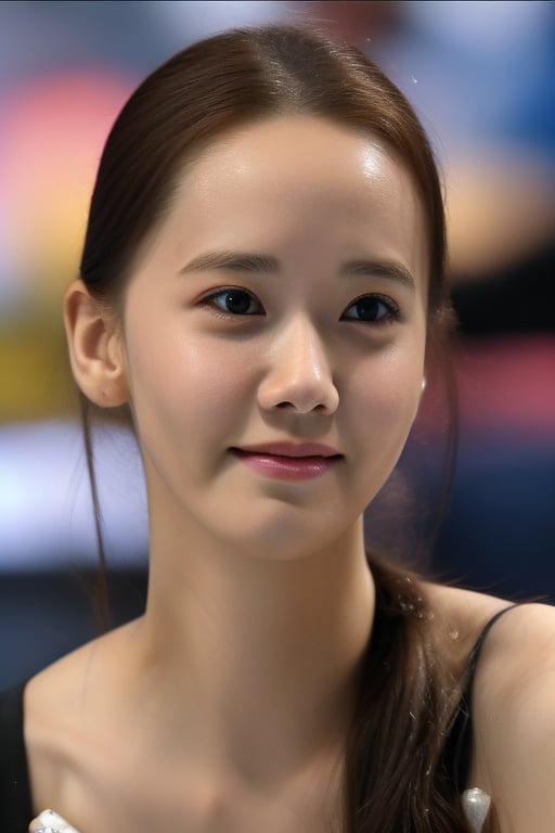 Yoona, 18 years old, smile Yoona's emotion, furrowed brows, thin, Yoona's prominent narrow forehead, slightly sloping nose, Yoona cheekbones, Yoona chin, gymnastic pose, HQ, magnification by a professional