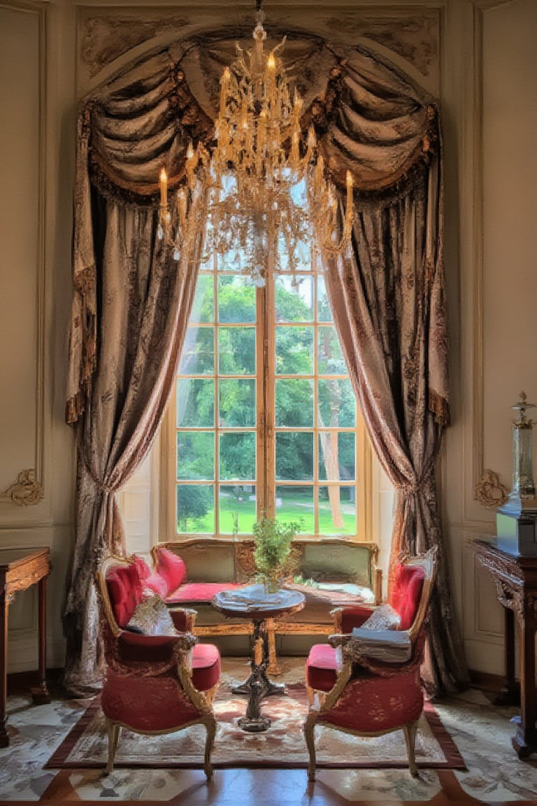 book, chandelier, curtains, euroom, indoors, no humans, plant, scenery, sunlight, window
