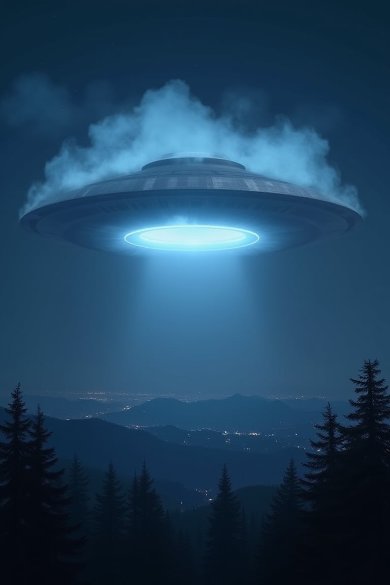 8k resolution extremelyrealistic very wide ufo spaceship inside a cloud hovering over SEATTLE WASHINGTON at night,clear night