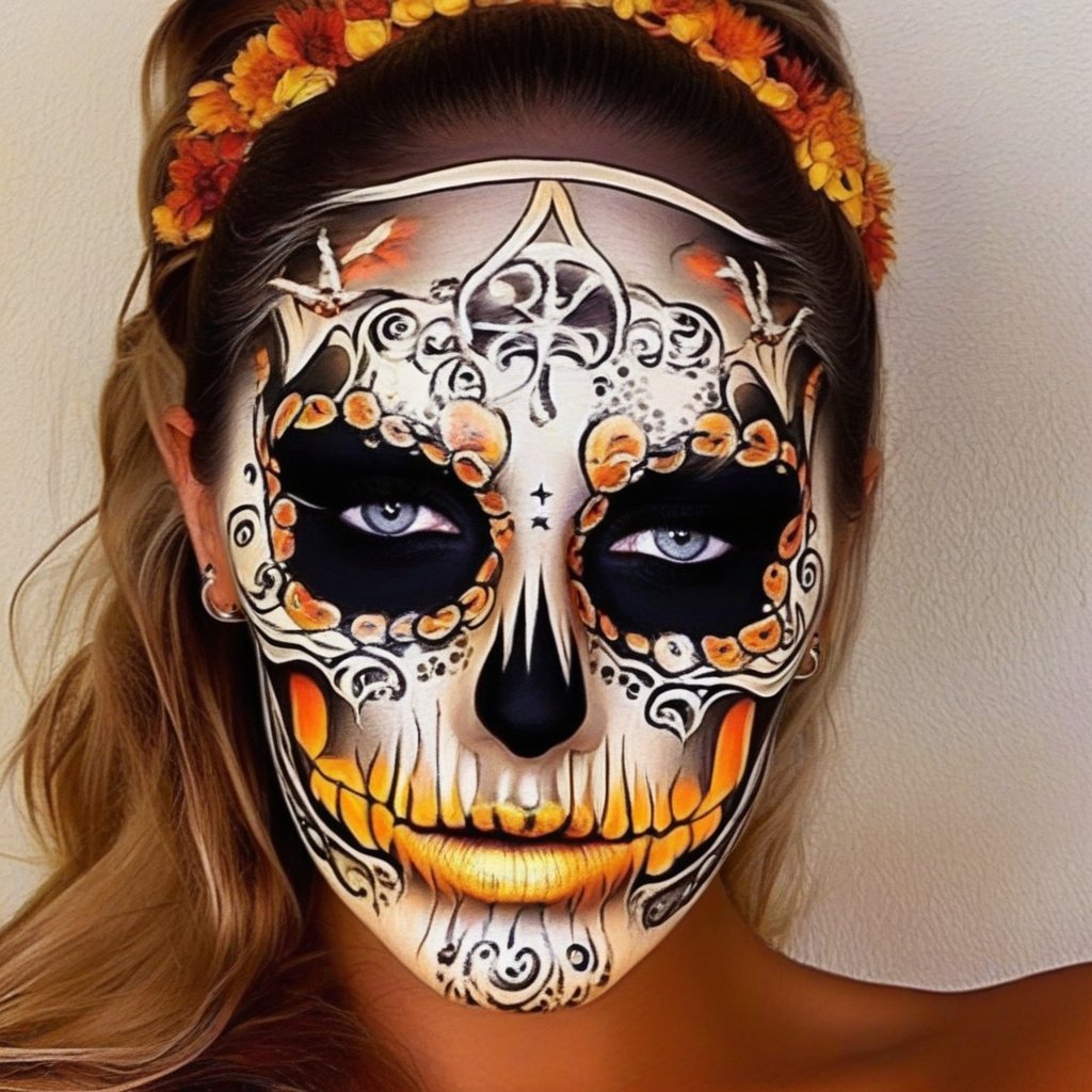 Photorealistic image ,halloween face art, face_art