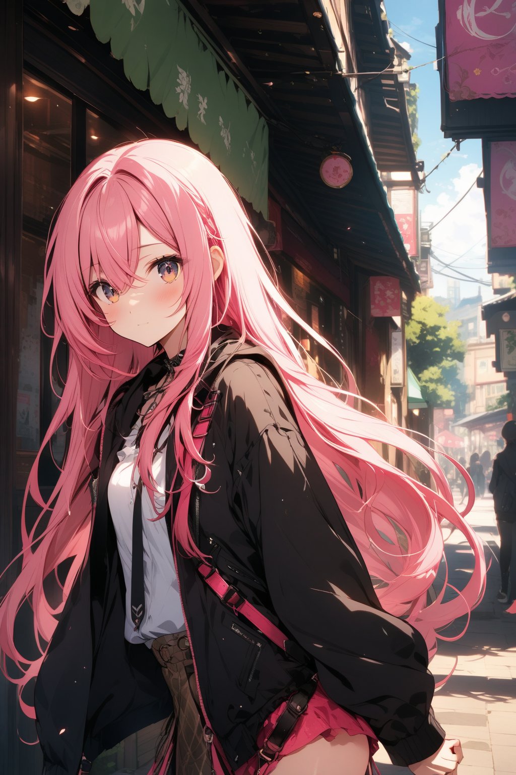 Urban. Female. Long pink hair.