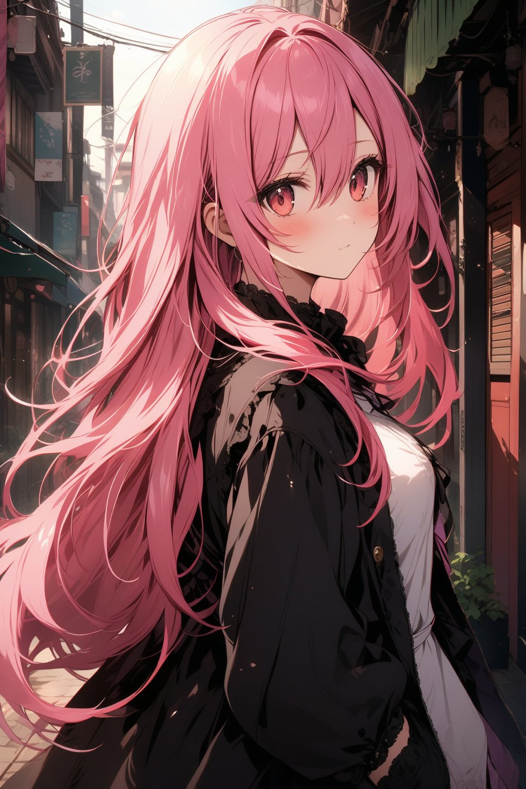 Urban. Female. Long pink hair.