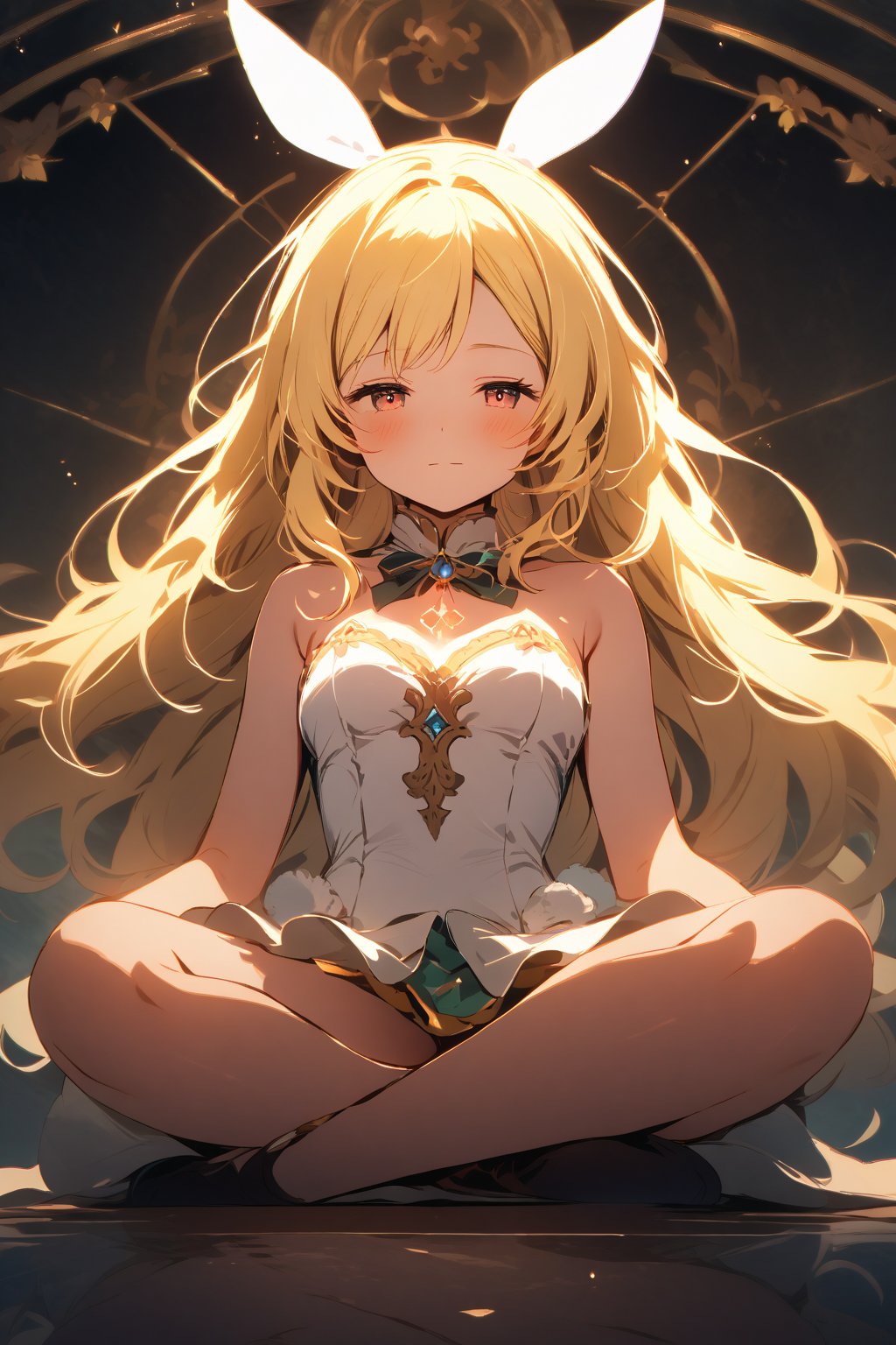 antique blond hair female bunny ears meditate glow