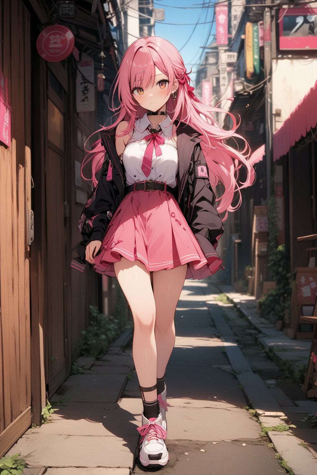 Urban. Female. Long pink hair.