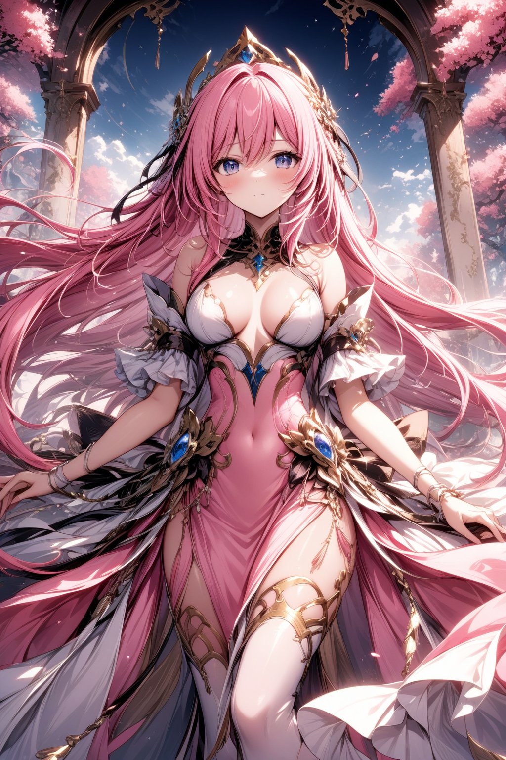 The world of cultivating immortals. female. Long pink hair. pink and white clothes