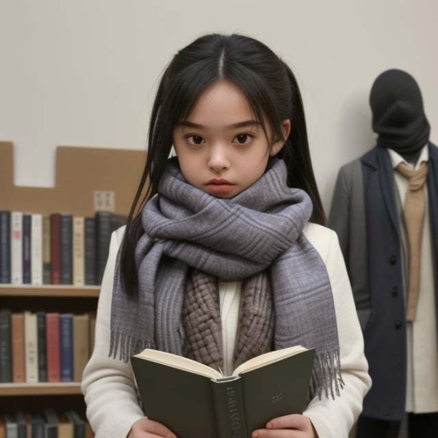 You can specify a prop related to the character she's rehearsing (e.g., a book, a scarf) to add depth to the scene.
You can describe the background subtly (e.g., a simple backdrop, a few props scattered around) to keep the focus on the young actress.