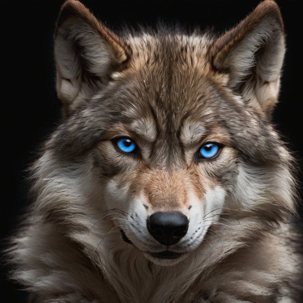 solo, looking at viewer, blue eyes, 1boy, male focus, no humans, animal, black background, portrait, furry, wolf, egyptian