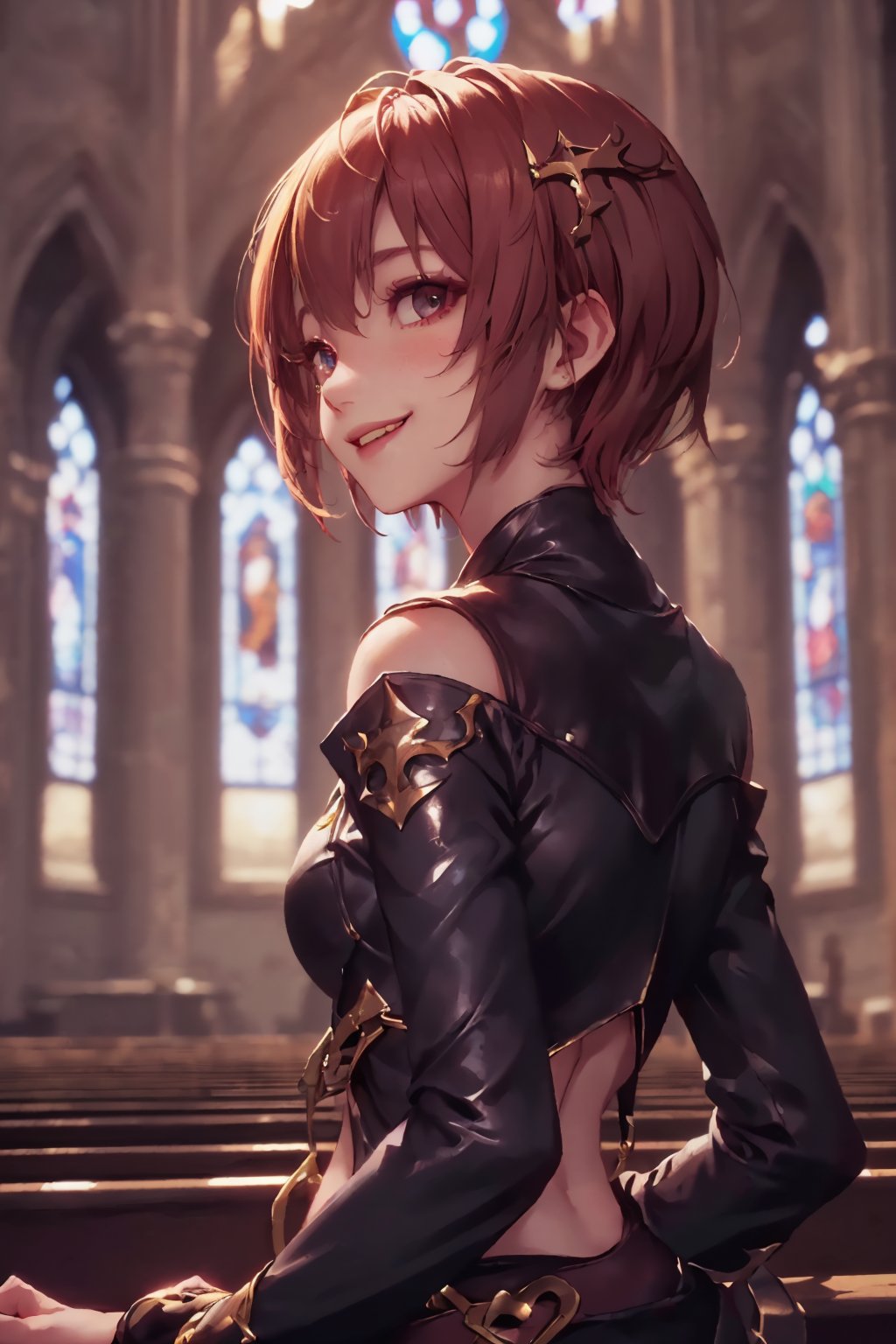 1girl, cute, st3llarlilly,smiling, short hair,holy_knight, whole-length , church,
have to Blunt Weapon, piercing eyes, 