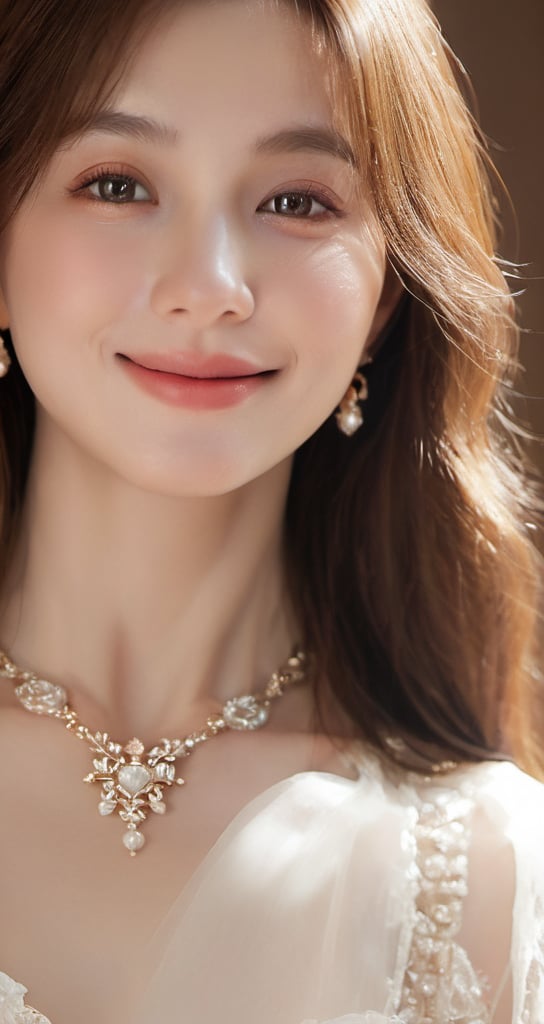 Beautiful soft light, (beautiful and delicate eyes), very detailed, pale skin, (long hair), dreamy, ((front shot)), soft expression, bright smile, art photography, fantasy, jewelry, shyness, soft image, masterpiece , ultra-high resolution, color, very delicate and soft lighting, details, Ultra HD, 8k, highest quality,a 48 year old girl child, ,xxmixgirl