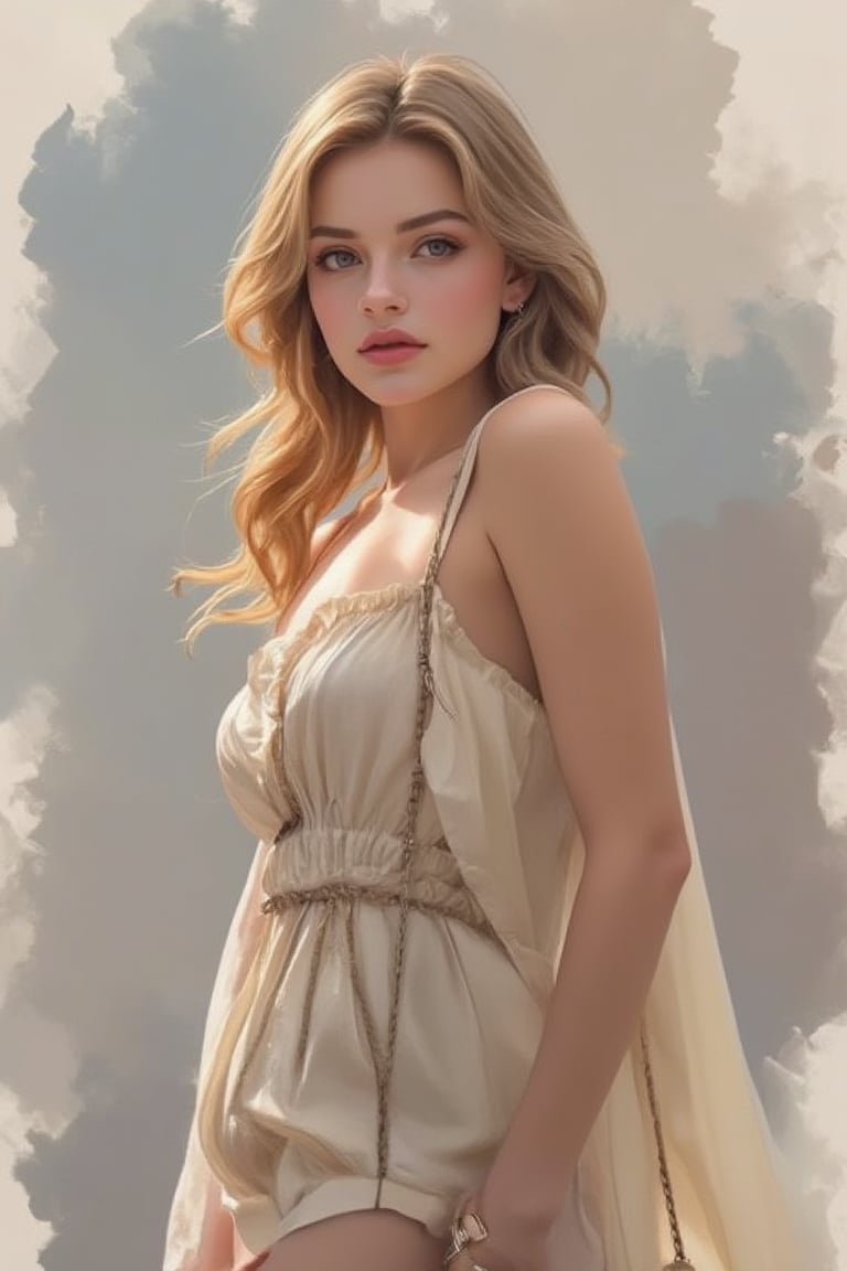 A beautiful European beauty with a tall, sexy, and well-proportioned figure, dressed in fashionable clothes with a stylish, aristocratic feel that is both casual and elegant. The artwork features a detailed, realistic depiction in watercolor and gouache, showcasing a lifelike quality and masterpiece status. The 128K resolution captures colored light wavelengths, attractive reflections, and a fine gouache sketch of her full body. The modern art style highlights the beauty's allure and sophistication.