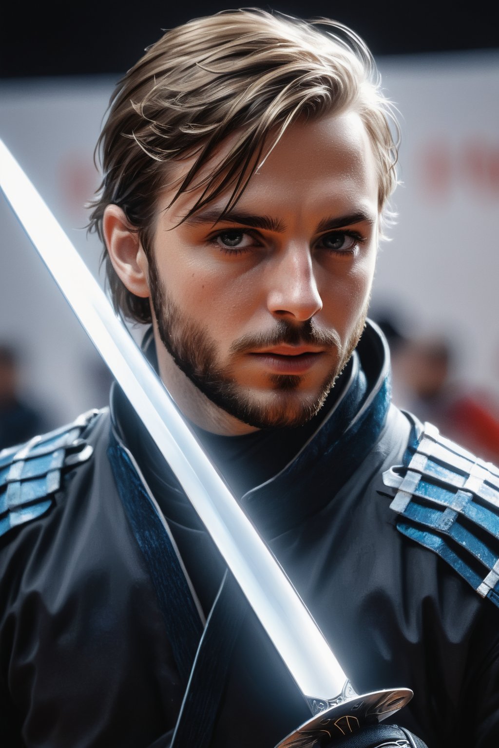 mj, RTX, 8k, HDR, best quality, cinematic story, (masterpiece), Andrey Atroshenko, Tanya Shatseva, Ross Tran, Anna Razumovskaya, art, realistic art, digital illustration, portrait, kendo competition, .Fencing is used for competitions The part of the venue is called "Piste". The three types of swords included in fencing (blunt swords, sharp swords and sabers) are all used in the same style and specifications during competitions. ·
Digital art and light and shadow art are also integrated into it. Vivid narrative realism, art by Carne Griffiths and Wadim Kashin