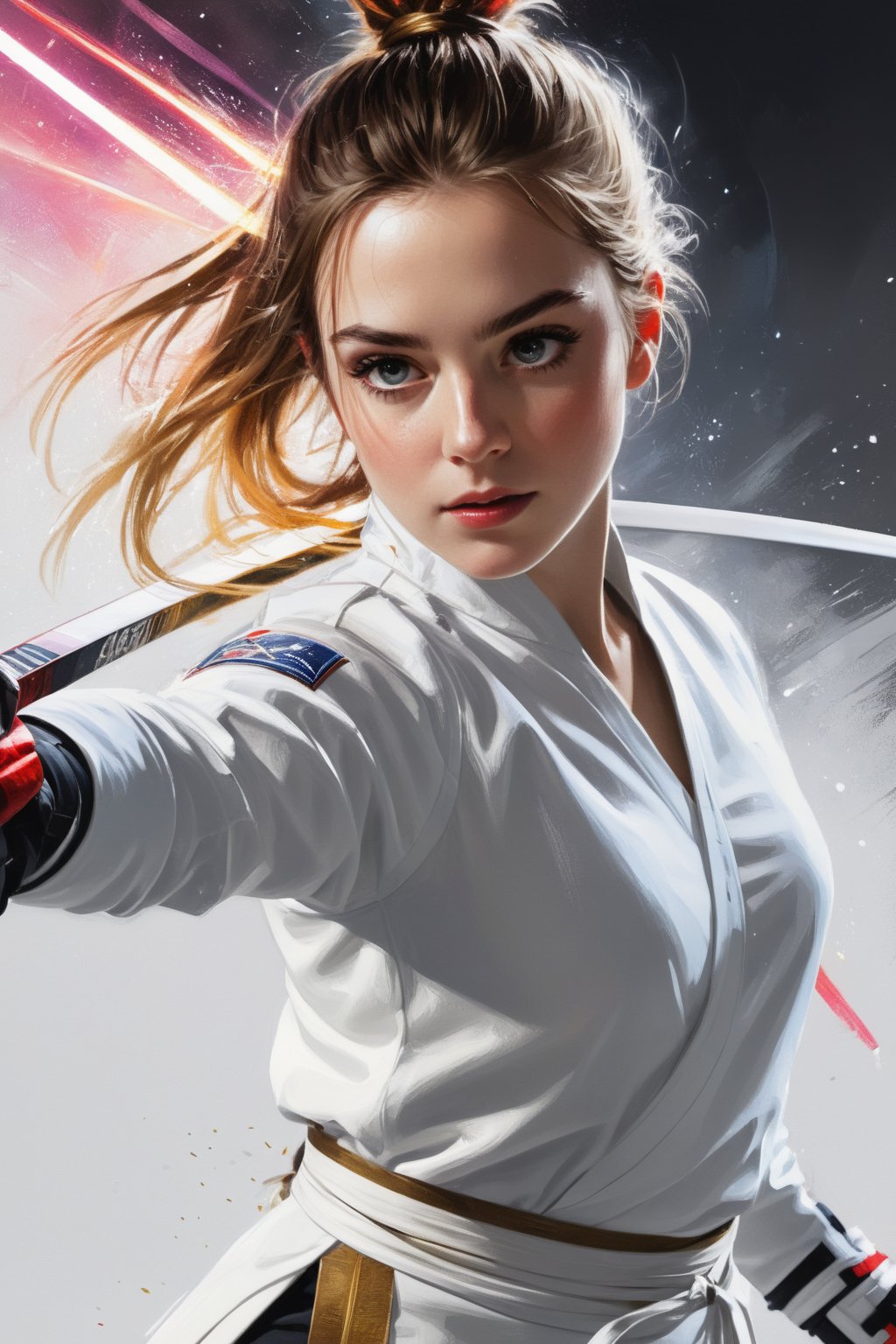 mj, RTX, 8k, HDR, best quality, cinematic story, (masterpiece), Andrey Atroshenko, Tanya Shatseva, Ross Tran, Anna Razumovskaya, art, realistic art, digital illustration, portrait, kendo competition, .Fencing is used for competitions The part of the venue is called "Piste". The three types of swords included in fencing (blunt swords, sharp swords and sabers) are all used in the same style and specifications during competitions. ·
Digital art and light and shadow art are also integrated into it. Vivid narrative realism, art by Carne Griffiths and Wadim Kashin