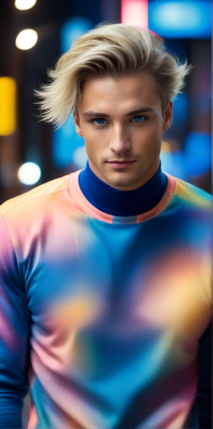 Imagine the following scenario:
A man with beautiful, bright blue eyes and long eyelashes. Full body shot. The short blond hair shines like silk when exposed to the light. A masterpiece; handsome with golden proportions of facial features, the man stood up. Industrial warehouse dark background with photoluminescence and neon lights. The background is blurred. 8K, all details are super detailed, super detailed,
Wear designer sweatshirts, athletic shorts, and sneakers. Neon clothing. Extremely perfect
This man is from Europe. 26 years old, fair skin, fashionable hair, hanging on the forehead, bangs, short hair, full pink lips, blush, head to body ratio: 1;9, Cannie, half of her body has abdominal muscles, very strong , dressed fashionably,
His expression is happy, he smiles, his posture is full of energy. His intuitive lens also allows viewers to strongly feel the joy. All over the body, hands twirling hair.
Perfect hand (detailed face, detailed skin texture), (realism), masterpiece: super high quality lighting for 1.2 movies, best quality, beautiful lighting, realistic and natural images, intricate details, everything In focus, perfect focus, photography, masterpiece, nuance, 8K, super sharp, premium detail. Superior, realistic, complex, perfect proportions, perfect hands, perfect feet. (Extremely detailed skin texture and pores)
Light and shadow, oil paintings and realistic designs. God’s perfect work.