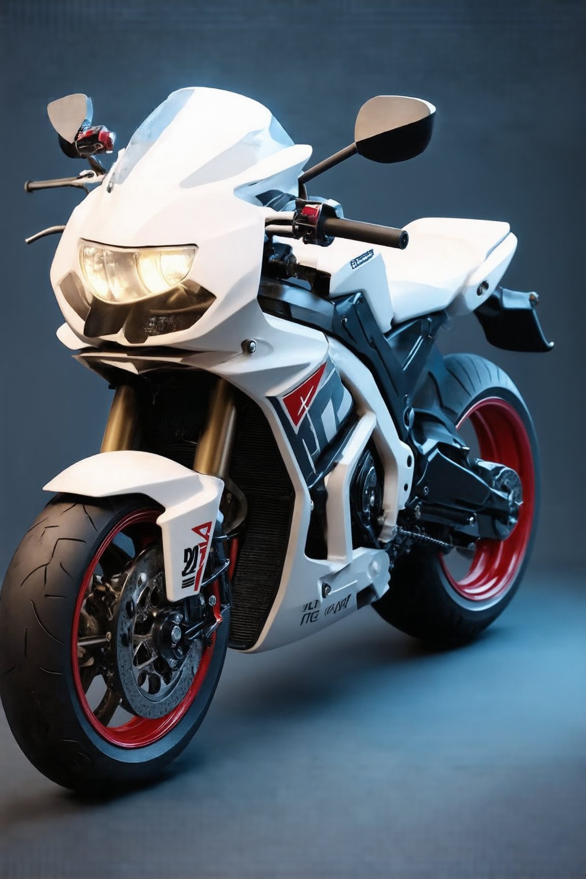 Create the coolest motorcycle made of stone, which is transparent and the parts can be seen clearly. The light, shadow, and color are the same as the stones, realistic, and the background is super cool. A motorcycle styling that no one has ever done before.