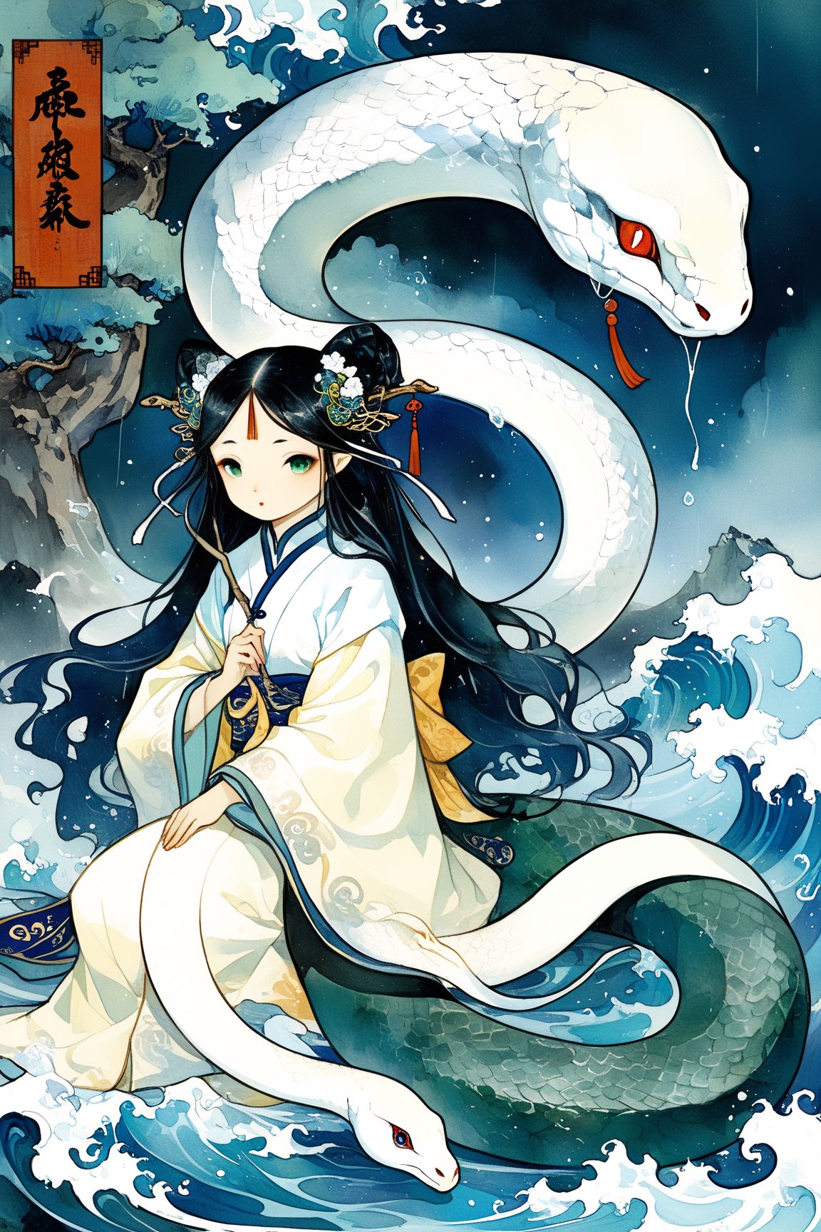 (((One of the four major Chinese folk tales))) A girl wearing white clothes from the Han Dynasty was transformed into a thousand-year-old white snake. On a rainy day, she met an ancient Chinese The scholar who sold medicine in the Song Dynasty was named Xu Xian. He was fair, elegant and handsome, like a white snake fairy. She fell in love with Xu Xian, so she used fairy magic to transform herself into a human being. She approached Xu Xian and married him. Although the white female snake fairy did not harm anyone, because humans and monsters cannot fall in love, an eminent monk Fahai persuaded her, but she refused, and the monk kidnapped Xu Xian. The white snake fought with the monk, causing a flood and drowning many people, so the monk used the method The weapon restrains the White Snake Immortal.
The scene of the two sides on the sea is in turbulent waves, which makes the whole scene very scary. masterpiece. He has performed in film and television productions. Drama title: The Legend of White Snake. Later story: Later, there was a legend: White Snake also had a friend among the snake immortals, Green Snake: Xiaoqing, who was also the green snake spirit for hundreds of years.