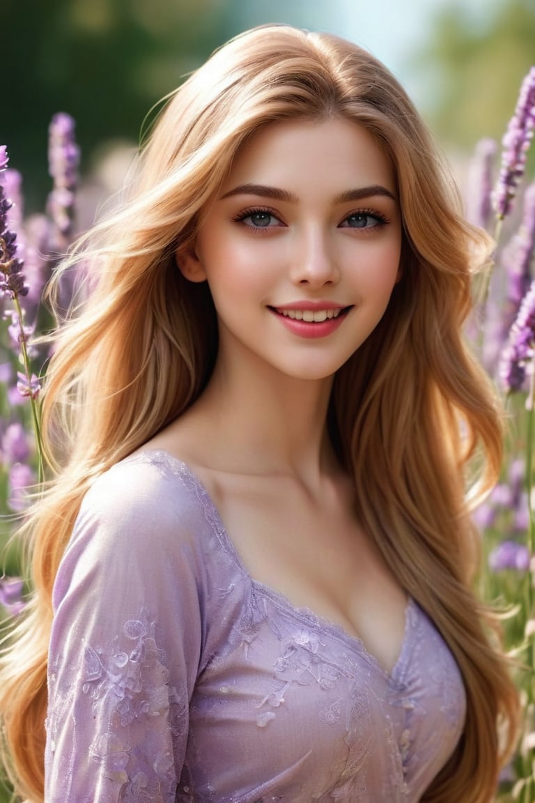 
Girl 1, ultra-high definition, wind-blown hair, purple eyes, long straight golden hair, exquisite facial features, big eyes, long and dense eyelashes, big smile, very white skin, very white, {{{Masterpiece} } }, {{Highest quality}}, high resolution, high definition, natural pose girl in daily life 1, second high definition, wind-blown hair, purple eyes, long straight blonde hair, exquisite facial features, smile, {{ {Masterpiece}}}, {{Highest Quality}}, High Resolution, High Quality, Natural Poses in Everyday Life, Very Realistic, Best Coordination, Colors, Designs, Kasturi, Ishiqa, Groups of Lavender Flowers Behind Girls . , color ink effect, and ink effect. full bdoy , girl wear beautiful drss.
