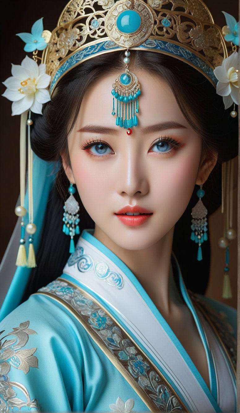 Close-up, young girl, light blue eyes, long thick eyelashes, she looks like 18 years old (Xinqiang Uighur beauty), full body shot, wearing Chinese TV series: (( Chinese costume drama: Three Lives Three Worlds The costume from the stills in The Pillow Book))). She danced easily in her costume, her movements were very graceful, and it was a masterpiece. Modifiers: Alphonse Mucha, boris valejo dedecent illustration, Anne Boonchuy, art_booster, BlackworkStyleManityro, WOWAI, Expressiveh, Apoloniasxmasbox