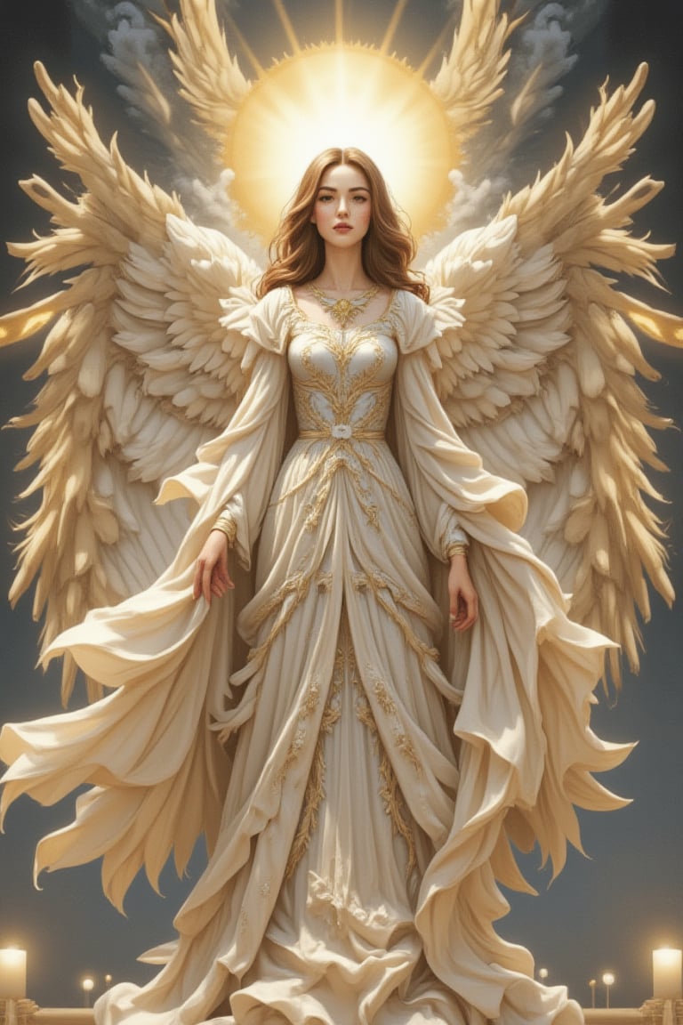 A high-resolution, 128K masterpiece featuring the highest-ranking angel in angel mythology, Seraphim, with six wings. This official art, expressed in anime style, showcases super-detailed, realistic elements. Seraphim, always serving beside the Most High God, regularly speaks Holy, holy to show respect. The artwork captures the divine essence and reverence of this angelic being, creating a visually stunning and awe-inspiring masterpiece.