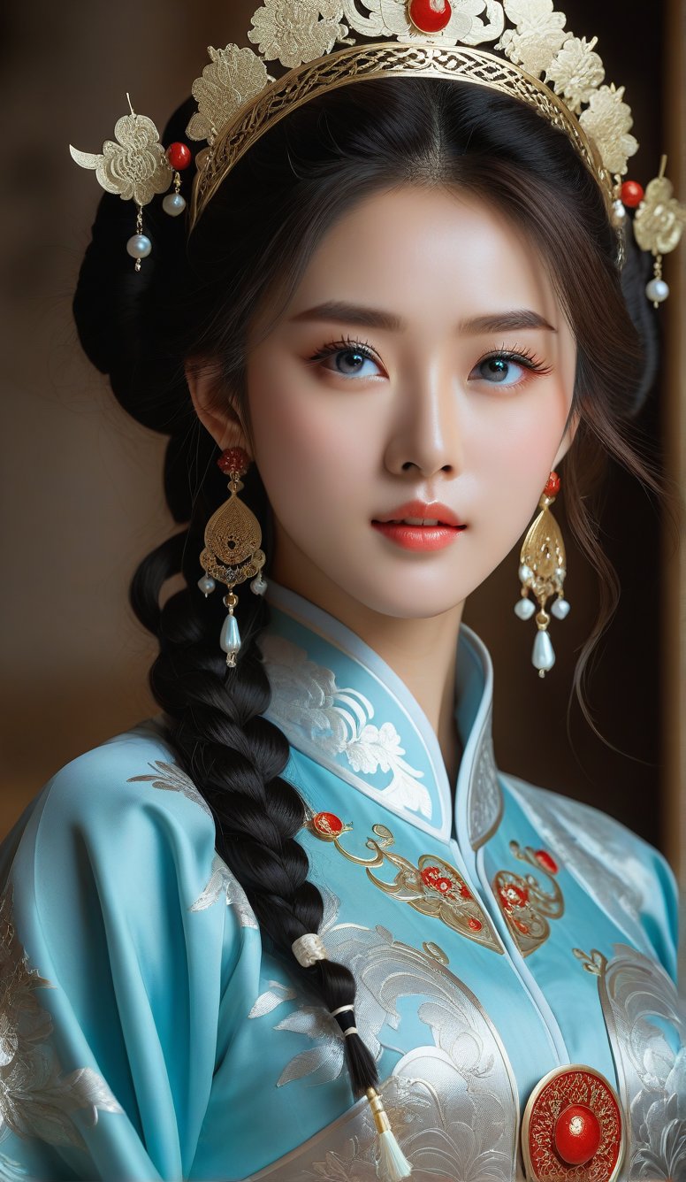 Close-up, young girl, light blue eyes, long thick eyelashes, she looks like 18 years old (Dilraba Dilraba), messy hair, full body shot, wearing Chinese TV series: (( Chinese costume drama: Three The costume from the stills in The Pillow Book of Life III))). She danced easily in her costume, her movements were very graceful, and it was a masterpiece. Modifiers: Alphonse Mucha, boris valejo dedecent illustration, Anne Boonchuy, art_booster, BlackworkStyleManityro, WOWAI, Expressiveh, Apoloniasxmasbox