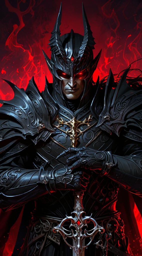 A menacing and formidable figure, the powerful dark lord Sauron is portrayed in a stunning and intricate painting. His towering presence exudes a malevolent aura, with piercing red eyes that seem to glow with malice. Intricate details of his black armor, adorned with ominous symbols, hint at his dark and twisted nature. The richly textured background adds depth to the image, enhancing the overall sense of foreboding. This masterfully crafted image captures the essence of evil in all its chilling glory.