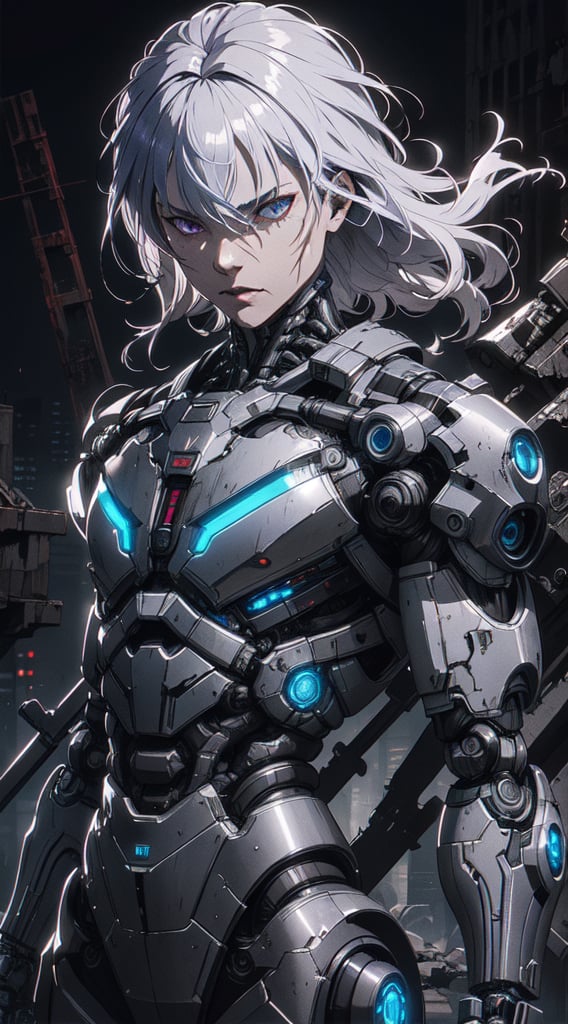 Raiden, a cybernetically enhanced warrior, stands tall in a post-apocalyptic wasteland, his metallic exoskeleton shining in the dim light. His visor reflects a dystopian cityscape, hinting at his dangerous mission. This detailed painting captures his sleek design and fierce determination with stunning realism. The artist skillfully portrays every intricate detail of his cybernetic enhancements, making Raiden appear both futuristic and menacing. The image immerses viewers in a world of high-tech warfare and intense action, showcasing the character's complexity and strength.