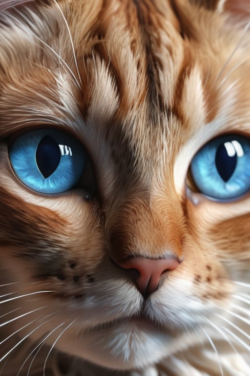 Close-up on a cat's blue eye.
Best quality, highly detailed, highly complex, highly ornate image, hyper-realistic 3D rendering and stunning 4K illustration., photo, 3d render, cinematic, portrait photography, vibrant