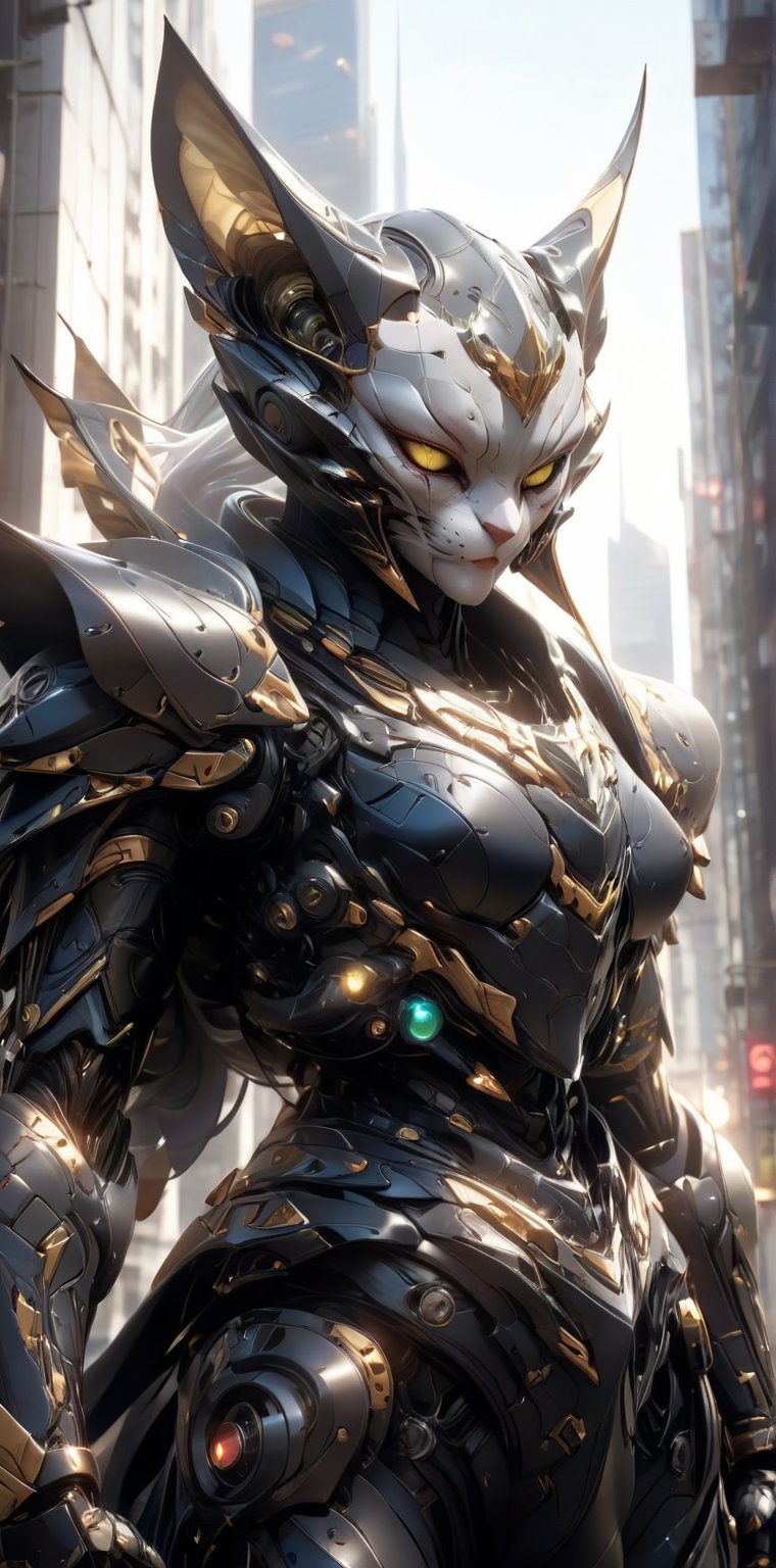Behold a high-resolution gigapixel artwork that portrays a sleek and sinister Sphynx cat villain, straight out of a comic book. Adorned in a detailed suit and leather armor, the cat sports a dark mask obscuring its eyes. Its piercing yellow eyes shine with a mischievous light, and in its paws, it grips a dangerous, curved blade. The backdrop is a dystopian cityscape, with high-rising buildings bathed in neon lights that soar into the sky. Crafted with Unreal Engine, Octane, and NVIDIA Ray Tracing technology, the image offers a deeply immersive, cinematic experience with vibrant colors and profound depth. This artwork instills a feeling of peril and fascination, inviting the viewer into the ominous realm of the Sphynx cat villain.,echmrdrgn