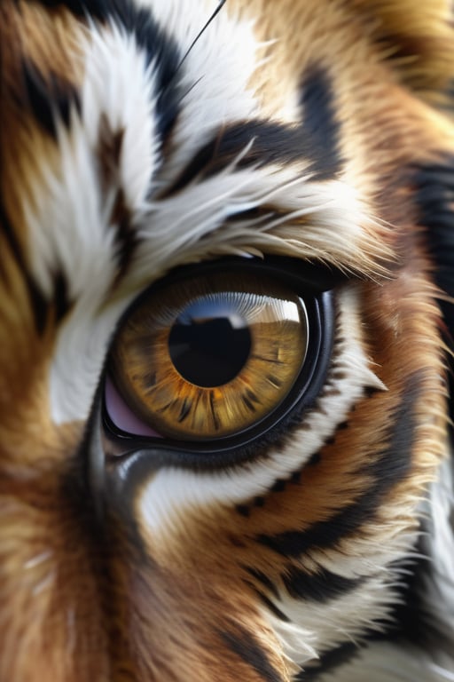 Super Close-up on an tiger's Eye.
The eyeball occupies about 70% of the image
Best quality, highly detailed, highly complex, highly ornate image, hyper-realistic 3D rendering and stunning 4K illustration., photo, 3d render, cinematic, portrait photography, vibrant