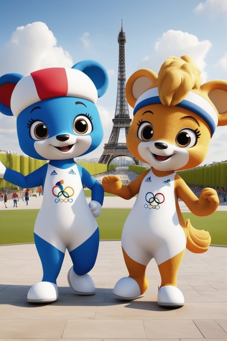 fanciful and playful atmosphere ,Paris Olympic Games mascots come on the 2024 Paris Olympics game, Paris Olympics game 