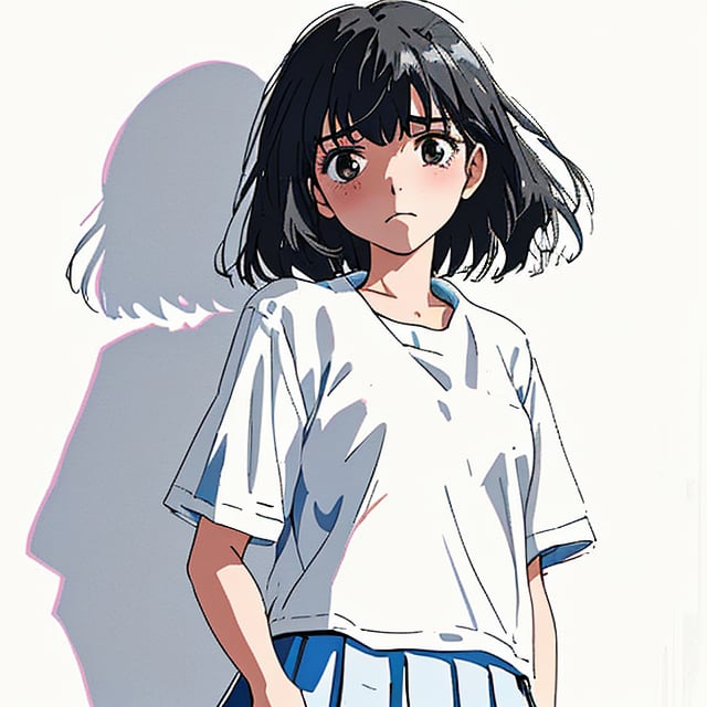 1girl, upper_body, from_above, embarrassing,Forlorn_look , (school uniform, short sleeve shirt), black_hair, looking_up