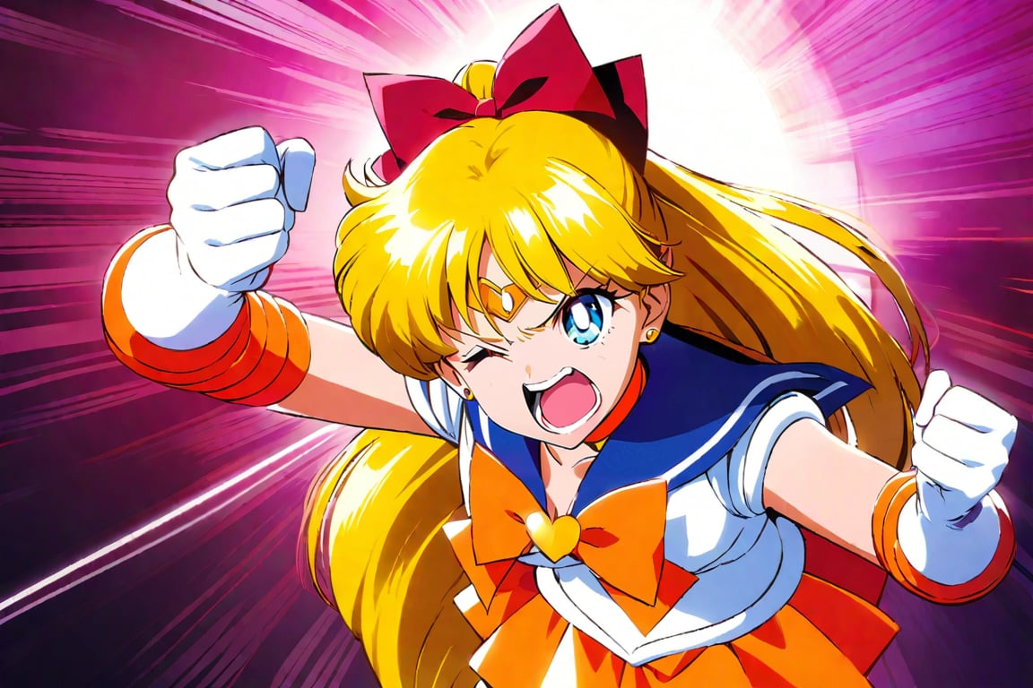 sailor venus, painful face,  Creasecent beam hit her directly, open her mouth big, eyes closed, closing eyes, shouting, screaming, midnight of school classroom, masterpiece, best quality, high resolution, unity 8k wallpaper, beautiful detailed eyes, extremely detailed face, perfect lighting, extremely detailed CG, perfect hands, perfect anatomy sv1, 

orange skirt, elbow gloves, tiara, pleated skirt, miniskirt, red bow, orange choker, white gloves, jewelry, blond long hair , hair tied back, made into a ponytail, bow, brooch, choker, earrings, elbow gloves, gloves, heart, heart brooch, sailor collar, skirt, pleated skirt, sailor collar, sailor senshi uniform, skirt, stud earrings, white gloves, 

angry face, glaring up, twinkle in the eyes, hero pose, fighting alone, aavenus, crescent beam!