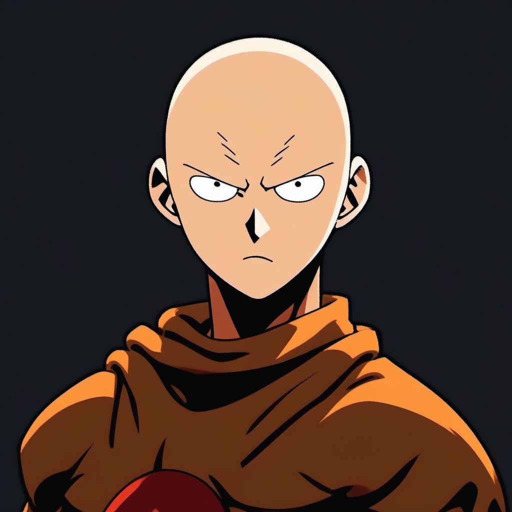 one punch man, cool Profile picture, minimalistic, saitama,flat design,solo,dark background, dynamic orange colour 