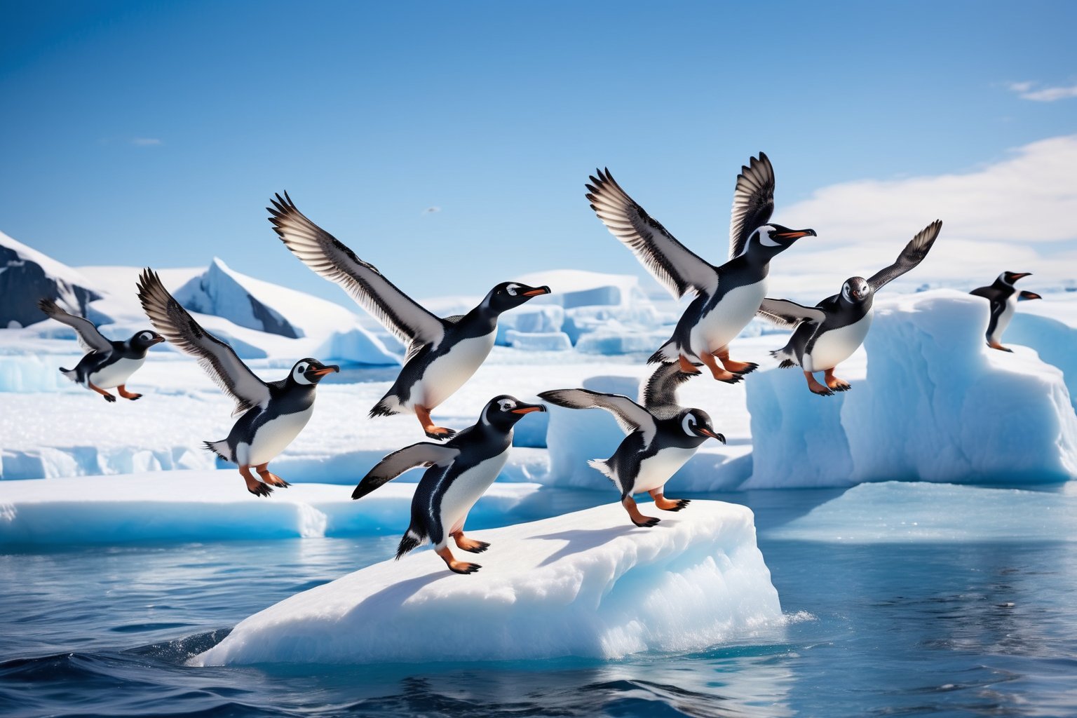 masterpiece, best quality, ultra-detailed, perfect hands, perfect anatomy, High detailed, detailed background,

7 animals , penguin, 7 penguins, many penguins,


(black Arms that look like big bird wings:1.5),

Flight,
happily flying, ocean, iceberg, Antarctica, sunny sky, dynamic action,

focus animal,
onsokumaru,Penguin,Bird,,Animal, 