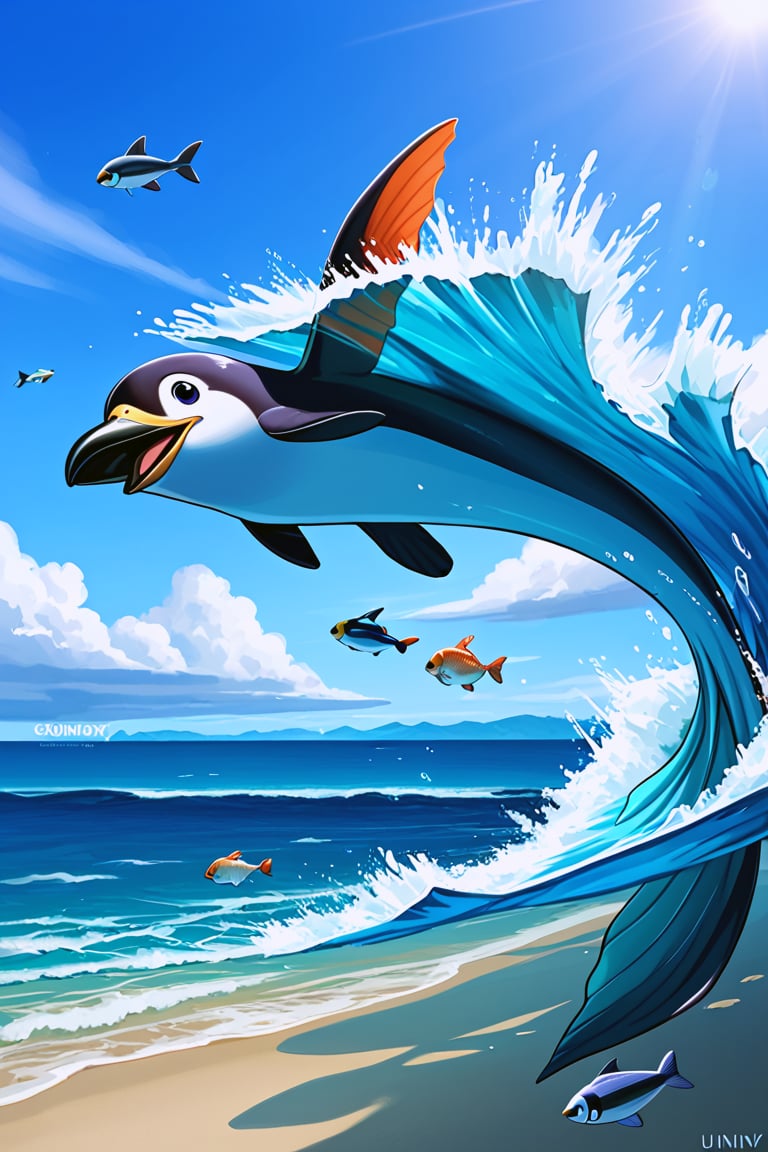 1 animal , penguin,

Puffin, like a penguin, fish fins, fish tail, chicken legs, stubby, happily flying, ocean, iceberg, Antarctica, sunny sky, dynamic action,

focus animal,