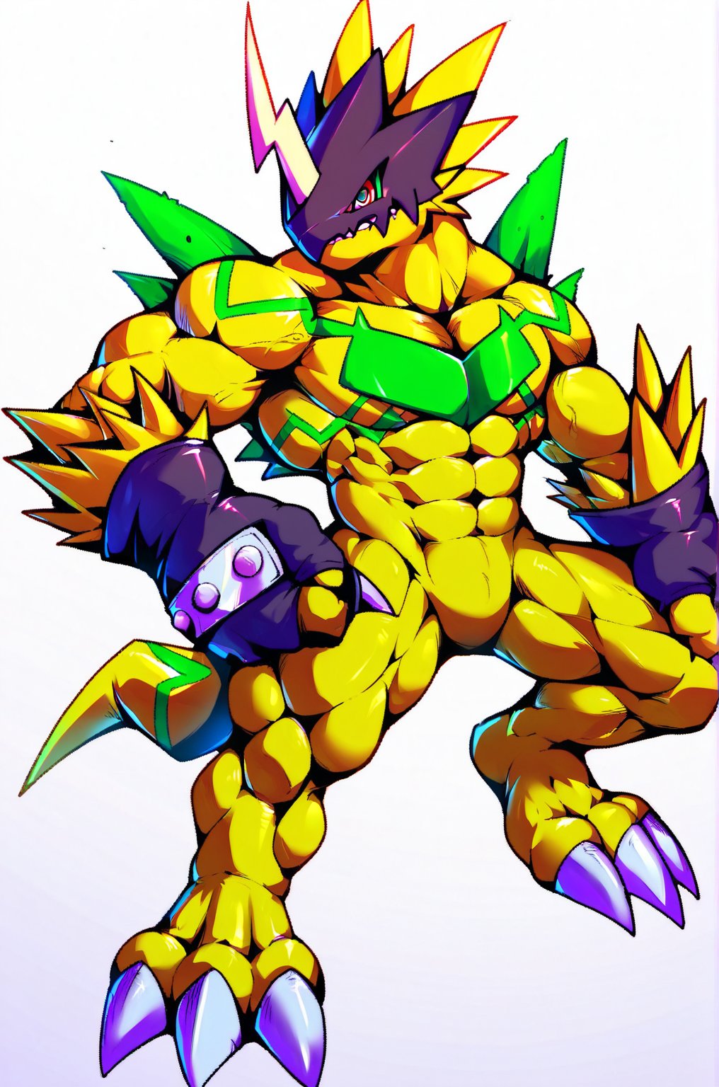 score_9, score_8_up, score_7_up, score_6_up, source_furry, solo, dof, white background,  Bulkmon, muscular, digimon (creature), sfw,((full body:1.3)),perfecteyes