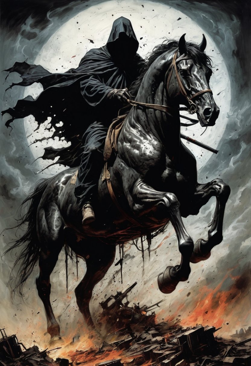  Frank A collaboration between Alessandro Magnasco and Frank Miller: the black horse of the apocalypse and the Grim Reaper