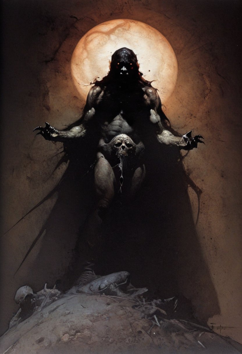 score_9, source_Poster, (Darkness and Shadow by Nicola Samori),(?! Frame Comics) Frank Frazetta's Persuasion (Art Collection), fr4z3tt4, Dark, 