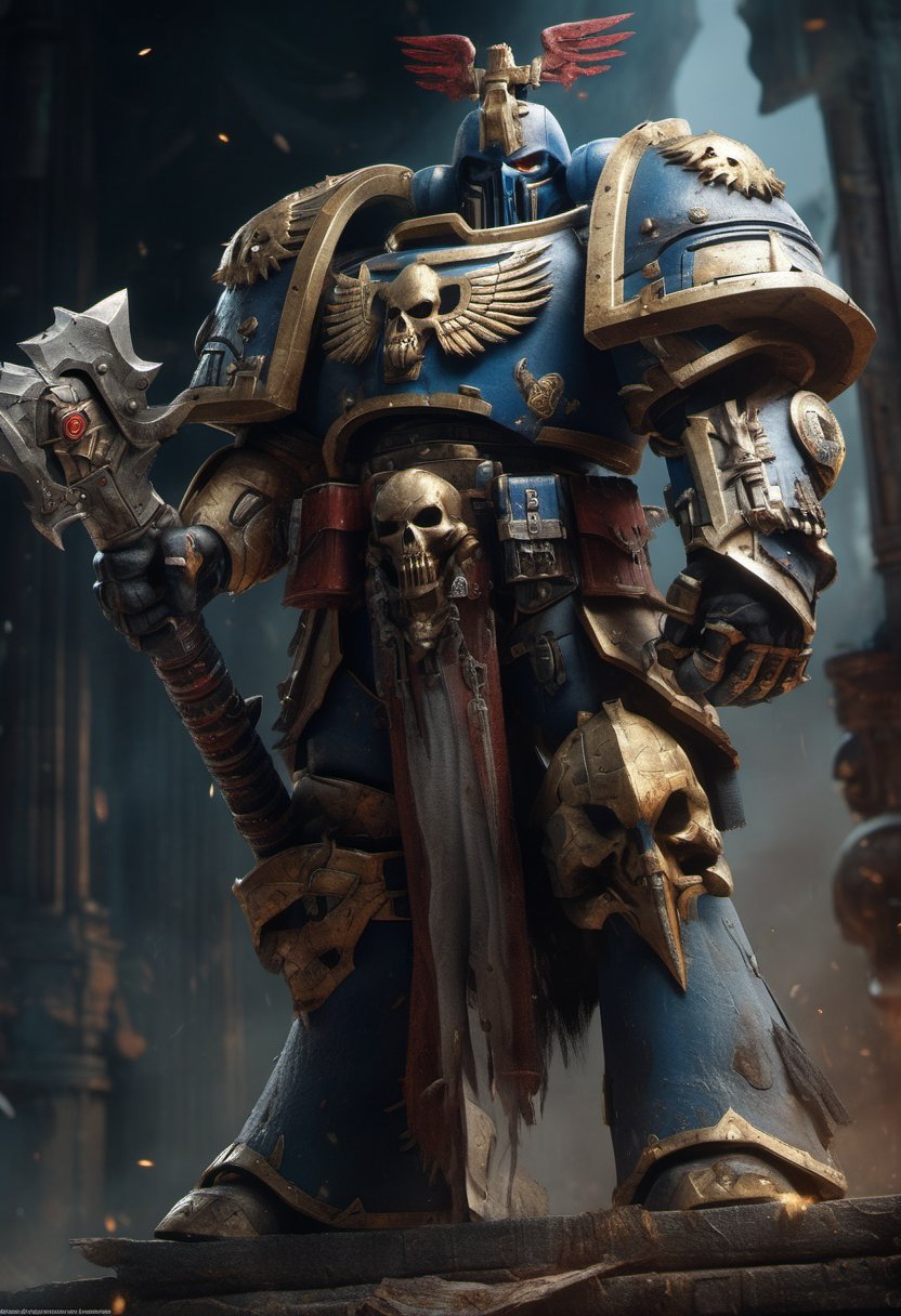 Oblique angle shot of a Warhammer 40k-inspired warrior stands tall, rendered in exquisite photorealistic detail by Midjourney and Greg Rutkowski. The high-resolution artwork features sharp focus on the character's anatomy, showcasing the intricate design. Dramatic lighting casts a sense of power and intensity, as if the warrior is about to charge into battle. Trending on both ArtStation and CGSociety, this piece showcases the artists' mastery of their craft.