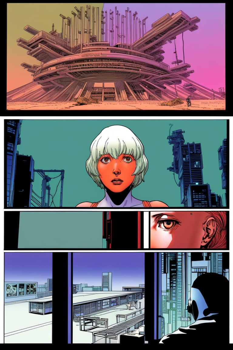 score_9, source_anime, (w-panel manga) Tortured by MOEBIUS (cyberpunk), Art Station, Bande Dessinée story transcription, full color, Imprisoned by Marvel Comics.