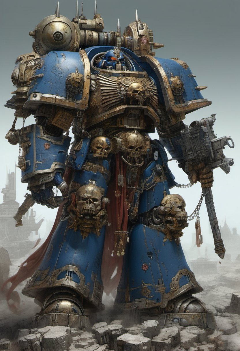 (Design: Katsuya Terada. Artwork based on concept art full body design of theme (WarHammer40,000), Variation) Oblique angle shot, Anatomy, Trending on ArtStation, Trending on CGSociety, Exquisite, High resolution, Sharp focus, Dramatic, Photorealistic painting art by Midjourney and Greg Rutkowski, 