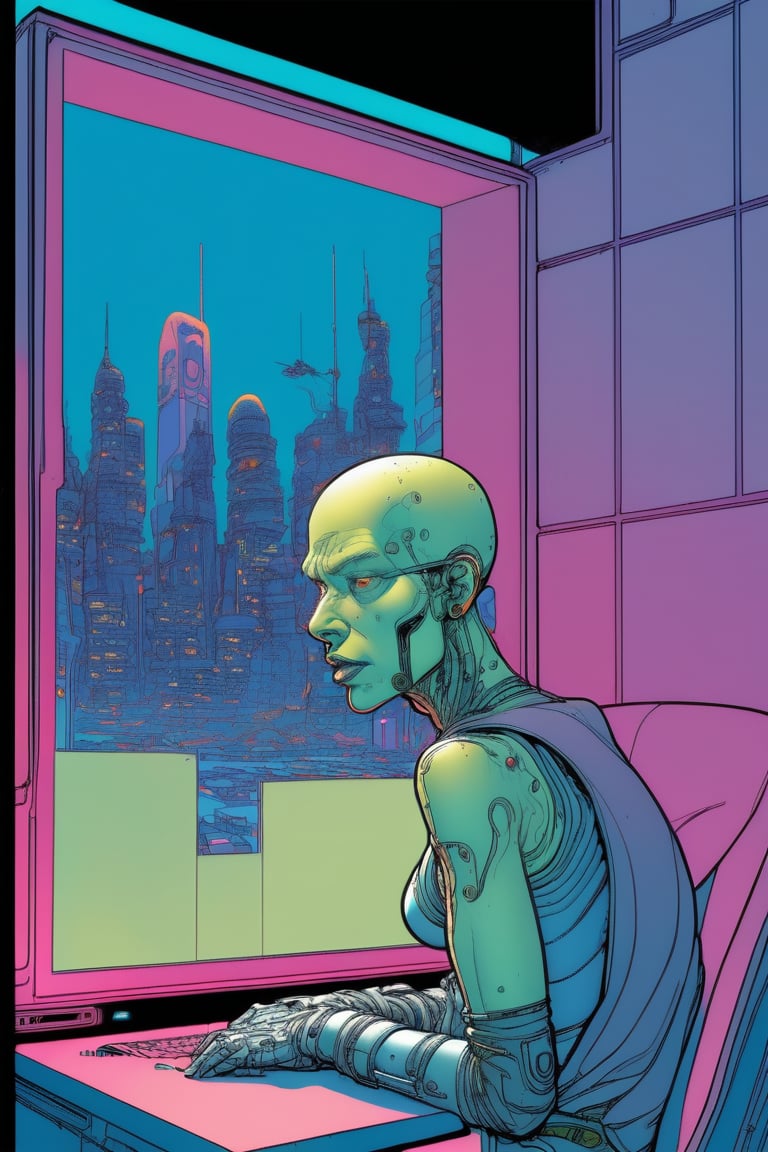 (?!-Panel Comic) Tortured by MOEBIUS (cyberpunk), Art Station, Bande Dessinée story transcription, full color