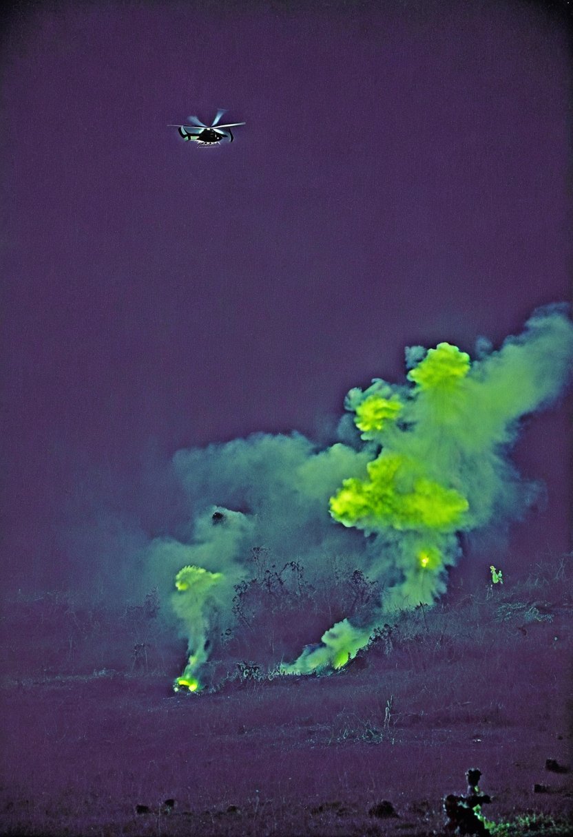 Capture images of the battlefield (through thermal imaging and night vision cameras)Battlefield scene, helicopter, 
debris,explosion,DonMD34thM4g1cXL,Clear Glass Skin